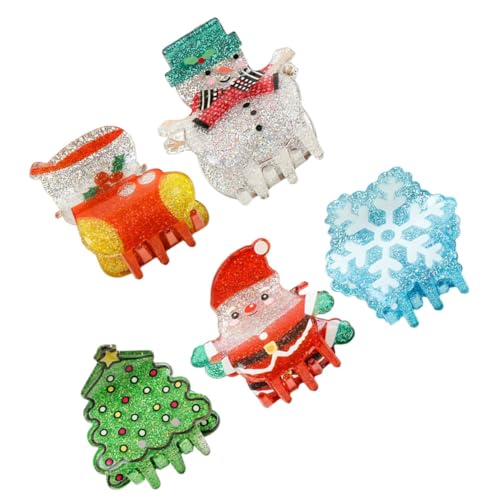 Mipcase 5 Stück Teiliges Kleine Weihnachts Haarklammern mit Schneeflocken Schneemann Tannenbaum Weihnachtsmann Stabile Haarklammern für Dickes Haar Niedlicher Haarschmuck für Mädchen und von Mipcase