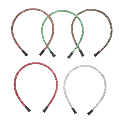 Mipcase 5 Stück Teiliges Weihnachts Stirnband mit Glitzereffekt Flexibles Damen Haaraccessoire Festliches Kopfschmuck in Grün Rot und Silber Tragbar für Silvester und Weihnachtsfeiern von Mipcase
