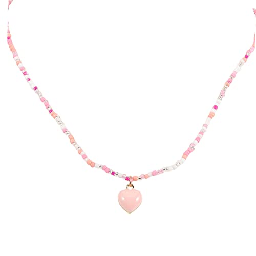 Mipcase Beaded Halskette mit Herzanhänger für Damen Leichte Hautfreundliche Perlenkette Modischer Schmuck für Teenager Geeignet für Hochzeiten Partys und Alltag Bunte Zufällige Farbe von Mipcase