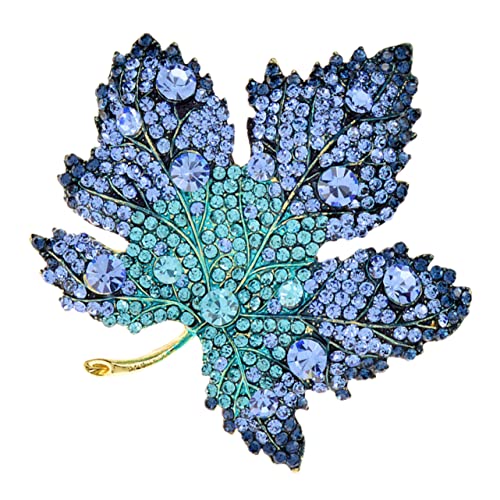Mipcase Blaue Ahornblatt Brosche mit Kristallen Herbst Anstecknadel für Damen Sicherer Sicherheitsverschluss Schmuck für Frauen für Party und von Mipcase