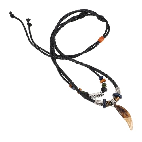 Mipcase Boho Haifischzahn Halskette Herren Surferkette Geflochtenes Kunstleder Vintage Tribal Anhänger Unisex Schmuck Statement Kette für Männer und Frauen von Mipcase