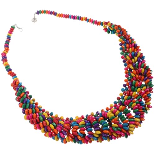 Mipcase Boho Halskette Damen Verstellbar Ethnische Bunte Holzperlen Kette Mädchen Modischer Schmuck Farbenfrohe Quaste Legerer Look Vielseitiges Accessoire von Mipcase