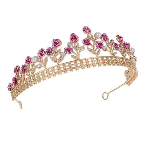 Mipcase Braut Stirnband mit Metallischer Rosenkrone und Funkelnden Strasssteinen Leichter Bequemer Haarschmuck für Hochzeit Party und Festliche Anlässe Rosa Tiara für Damen von Mipcase