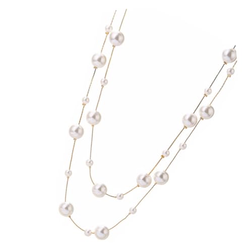 Mipcase Doppellagige Lange Perlenkette Damen Imitationsperlen Schmuck Elegant Vintage Halskette für Hochzeit Geburtstag Dekoration von Mipcase