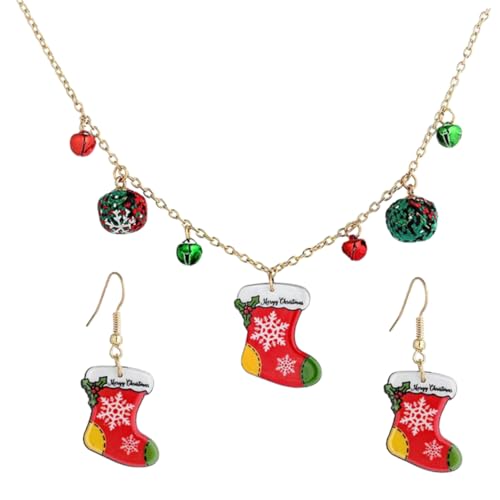 Mipcase Festliches Weihnachts Schmuckset Damen mit Weihnachtsstrümpfen Ohrringen und Halskette Weihnachtsanhänger Robustes Design für Weihnachtsfeier und Festliche Anlässe von Mipcase