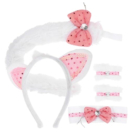 Mipcase Fluffy Fuchsohren Stirnband mit Bowtie und Gesicht Waschen Handgelenkband Weiches Cosplay Accessoire für Tier Kostüm Party Leichtes Haarschmuck für Mädchen und Halloween von Mipcase