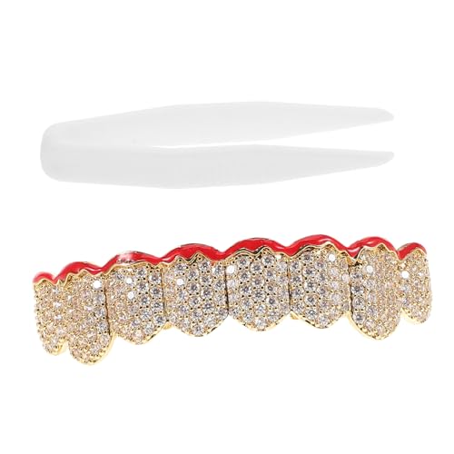 Mipcase Halloween Hip Hop Style Tropfen Öl Flammenmuster Kupferfarbene Fake Zähne Mundgrills für Männer und Frauen für Halloween Party und Cosplay von Mipcase