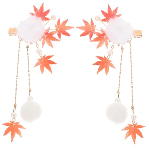 Mipcase Maple Leaf Haarspangen mit Quasten Haarschmuck Clips für Teenager Weiche Pompon Details Haarschmuck Damen Dekorative Barrettes von Mipcase