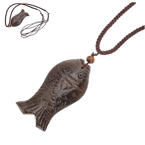 Mipcase Retro Holzfisch Anhänger Halskette Damen Lange Ethno Kette Leicht Hautfreundlich Schmuck für Frauen Mädchen von Mipcase