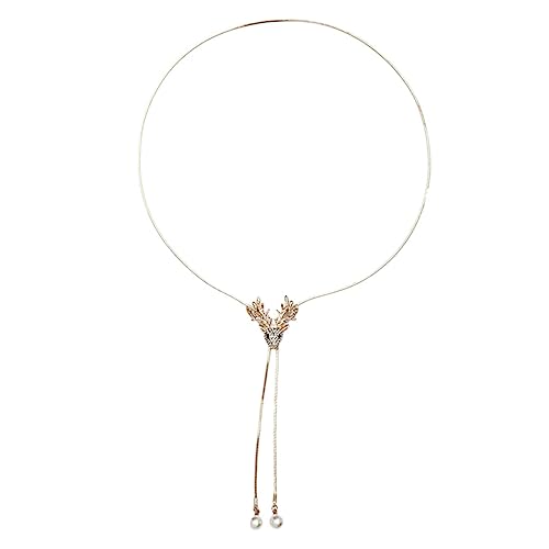Mipcase Retro Perlenkette mit Hirschanhänger Damen Halskette aus Legiertem Metall Leichtes Design Verstellbare Eleganter Schmuck für Frauen für Hochzeit und Alltag von Mipcase