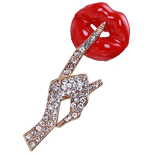 Mipcase Rote Lippen Brosche Metall Strass Anstecknadel Damen Kleidung Pin Accessoire für Mantel Pullover Schal Hut Dekorativ Langlebig und Vielseitig Einsetzbar von Mipcase