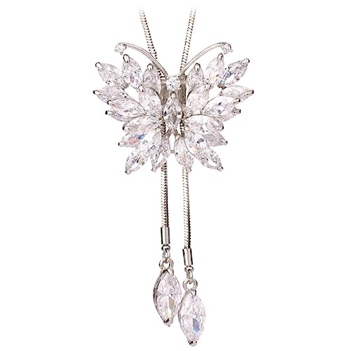 Mipcase Silberne Lange Halskette mit Zirkonia Schmetterlingsanhänger Verstellbare Pulloverkette für Damen Modischer Schmuck für Alltag und Besondere Anlässe von Mipcase