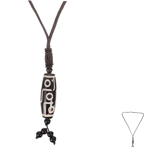 Mipcase Tibetischer Ethno Buddhismus Anhänger Halskette für Damen Neunäugiger Glücksbringer aus Schwarzem Achat Traditioneller Tibetischer Schmuck Handgefertigt Modisch und Elegant von Mipcase