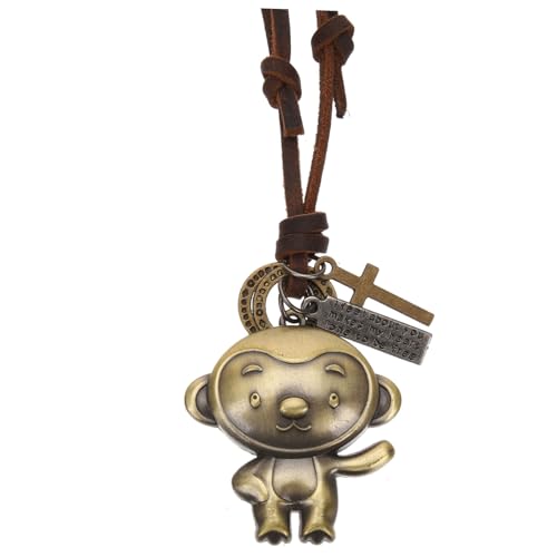 Mipcase Vintage Lederkette mit Affen Anhänger Handgefertigte Schmuckkette für Frauen Braunes Lederband Kreatives für Damen Passend zu Pullover und Alltagsoutfits von Mipcase