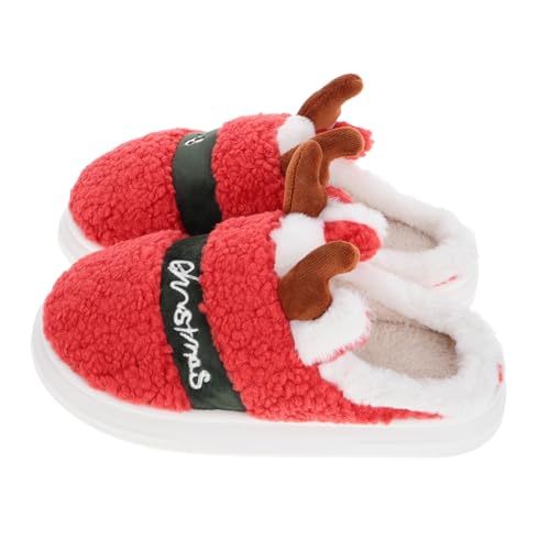 Mipcase Weihnachtliche Damen Hausschuhe Warm Gefüttert Flauschige Winter Pantoffeln Rutschfeste Outdoor Slippers Kuschelige Hauspantoffeln mit Plüschfutter für Innen und Außen von Mipcase