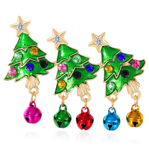 Mipcase Weihnachtsbaum Brosche aus Langlebiger Legierung mit Glöckchen Design und Funkelnden Strasssteinen Anstecknadel für Kleidung Schals und Rucksäcke Festliche Schmuckaccessoires für von Mipcase