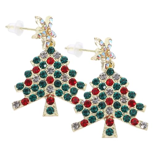 Mipcase Weihnachtsbaum Ohrstecker Damen Farbenfrohe Zirkonia Ohrringe Modisch Leicht Vielseitig für Party Alltag von Mipcase