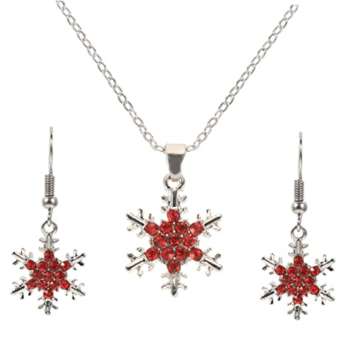 Mipcase Weihnachtsschmuck Damen Schneeflocke Anhänger Ohrringe Rot Glitzernde Halskette Festliche Geschenkidee für Frauen und Mädchen von Mipcase
