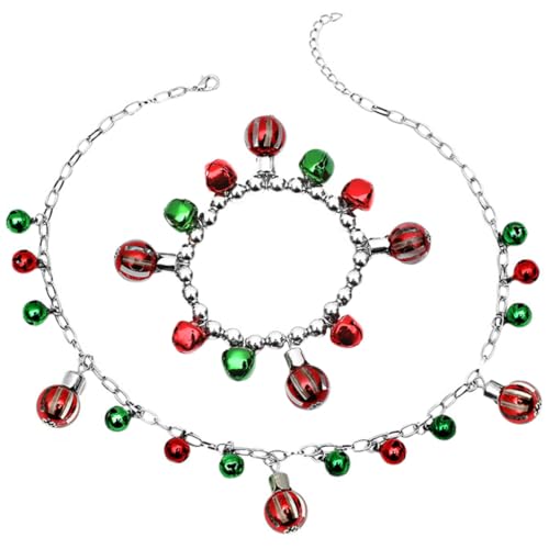 Mipcase Weihnachtsschmuck Set Damen Vintage Halskette und Glöckchen Armband Bunt Festlich Langlebiges Legierungsmaterial Modisches Accessoire für Weihnachtsfeier und von Mipcase