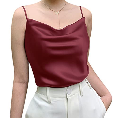 Miqieer Basic Damen Seide Tank Top Damen V-Ausschnitt Camisole Seidig Lose Ärmellos Bluse Satin Tank Shirt, Wasserfallkragen, Weinrot, XX-Large Miqieer Basic Damen Seide Tank Top Damen V-Ausschnitt Camisole Seidig Lose Ärmellos Bluse Satin Tank Shirt, Wasserfallkragen, Weinrot, XX-Large von Miqieer