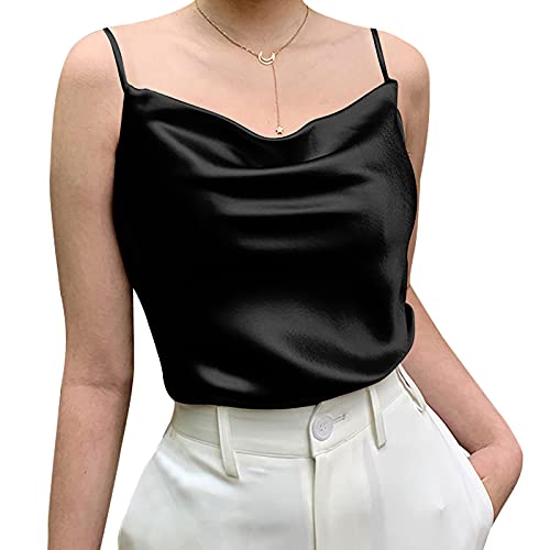 Miqieer Basic Damen Seide Tank Top Damen V-Ausschnitt Camisole Silky Lose Ärmellos Bluse Satin Tank Shirt - - Mittel von Miqieer