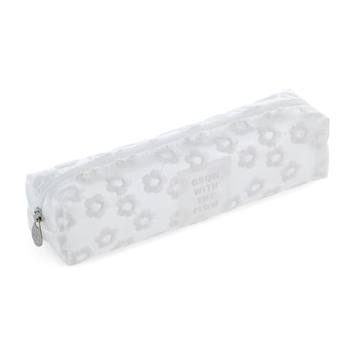 Miquelrius - Ovales Federmäppchen mit Blumen Bestickt, Federmäppchen mit 1 Fach, Größe 200 x 45 x 45 mm, Material Polyester, Reißverschluss, Metallgriff, weiß, 200 x 45 x 45 mm, Weiße Tasche mit von Miquelrius