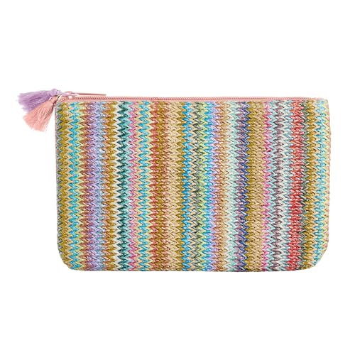 Miquelrius - Flacher Kulturbeutel, Größe 210 x 130 x 10 mm, Federmäppchen mit Quastengriff, Reißverschluss, Material Bast und Kunstleder Kunstleder, Kollektion Feeling Mallorca, Zickzackmuster, bunt, von Miquelrius