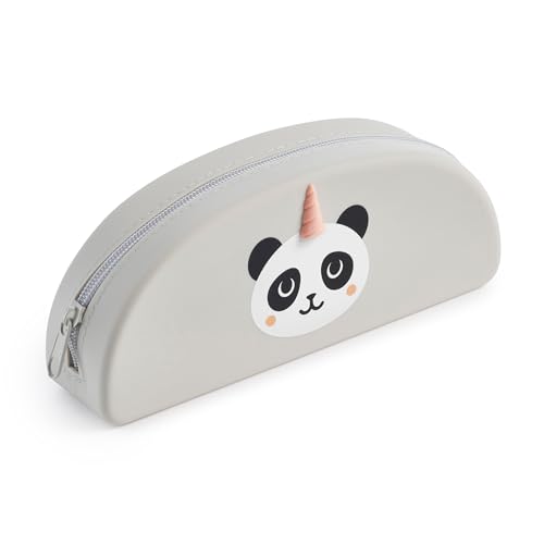 Back2Fun - Ovales Federmäppchen Panda, Einzelfach-Etui, Größe 195 x 80 x 42 mm, Silikon-Federmäppchen, Reißverschluss, Hübsche Papeterie, Farbe Grau von Miquelrius