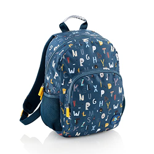 Miquelrius Unisex Kinder Doppelter, 12 l, recycelt, Reißverschluss, ergonomische Griffe, gepolstert, Kollektion ABC Rucksack, Blaue Buchstaben von Miquelrius