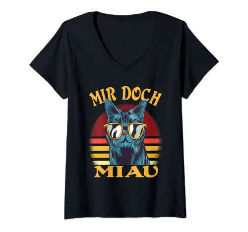 Damen Mir doch Miau Katze Katzen T-Shirt mit V-Ausschnitt Damen Mir doch Miau Katze Katzen T-Shirt mit V-Ausschnitt von Mir doch Miau Katze Katzen