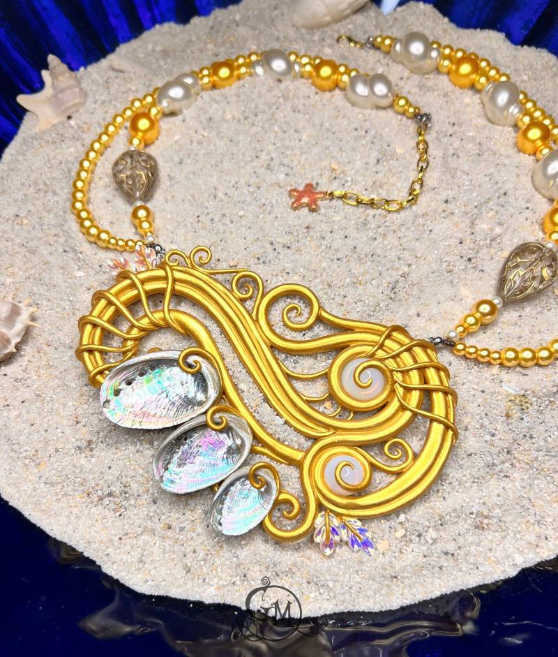 Queen Of The Golden Sea - Unique Merfolk Necklace With Real Abalone Shells Mermaid Jewelry Ooak von MiraCrafts
