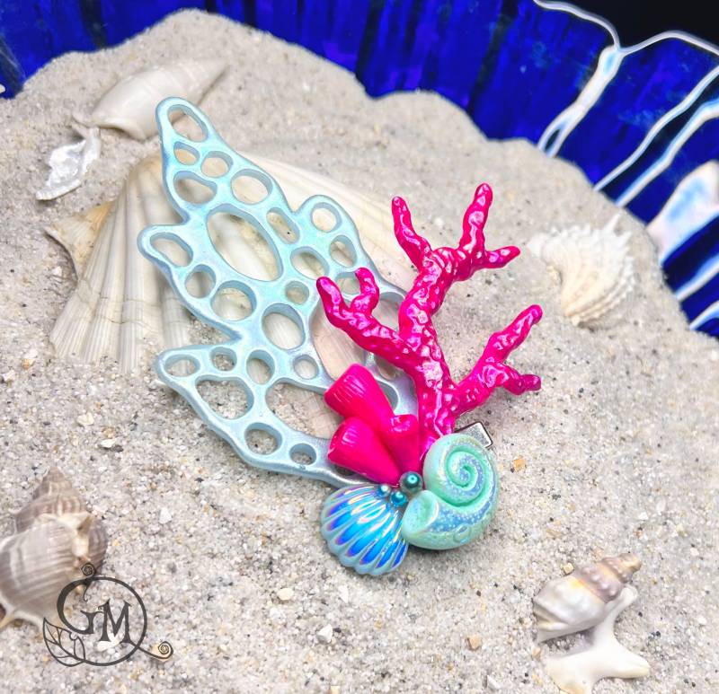 Sugar Reef Fairy - Wonderfull Mermaid Hairclip With Handmade Corals & Resin Seashells Ooak Ready To Ship von MiraCrafts