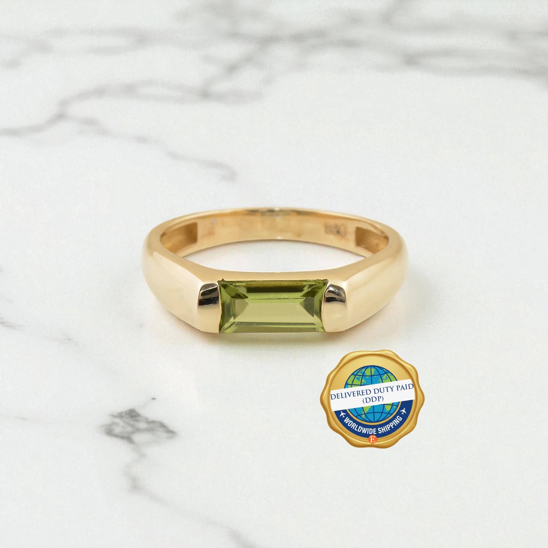 Zierlicher 585Er Gold Peridot Baguette Ring - Echter Edelstein Schmuck Zierlicher 585Er Gold Peridot Baguette Ring - Echter Edelstein Schmuck von MiraDiamonds