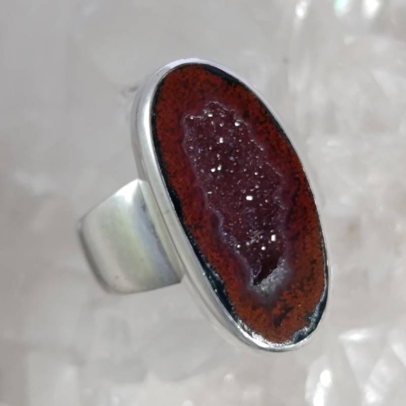 Achat Drusen Scheibe Rohstein Ring 925 Sterlingsilber Größe 55 Handarbeit R2093 von MiraGemsShop