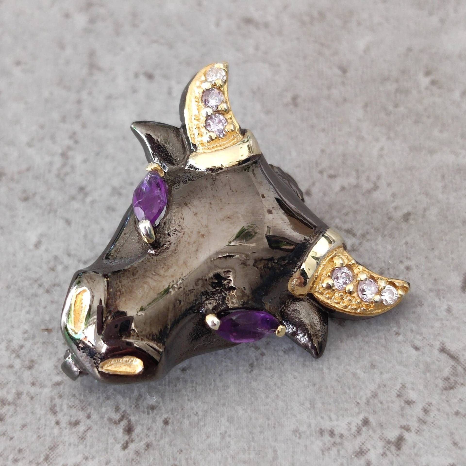 Amethyst Brosche Büffel 925 Sterlingsilber Handarbeit Heilstein Unikat B25 Amethyst Brosche Büffel 925 Sterlingsilber Handarbeit Heilstein Unikat B25 von MiraGemsShop