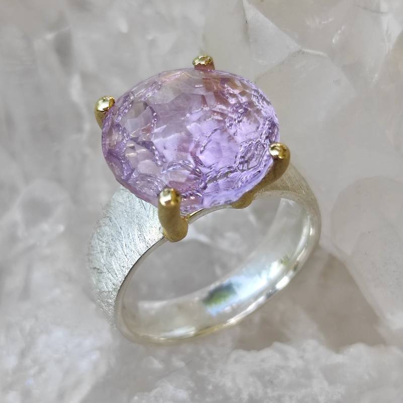 Amethyst Heilstein Ring 925 Sterlingsilber 5 Mikron Gold Größe 55 Unikat R1849 von MiraGemsShop