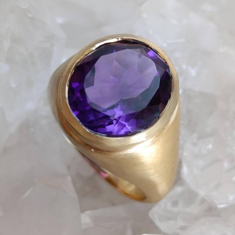 Amethyst Heilstein Ring 925 Sterlingsilber Vergoldet Größe 58 R2034 von MiraGemsShop