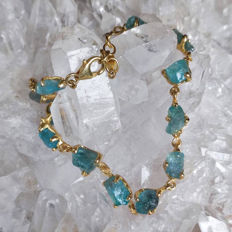 Apatit Heilstein Rohstein Armband 925 Sterlingsilber Handarbeit Rarität Ab268 von MiraGemsShop