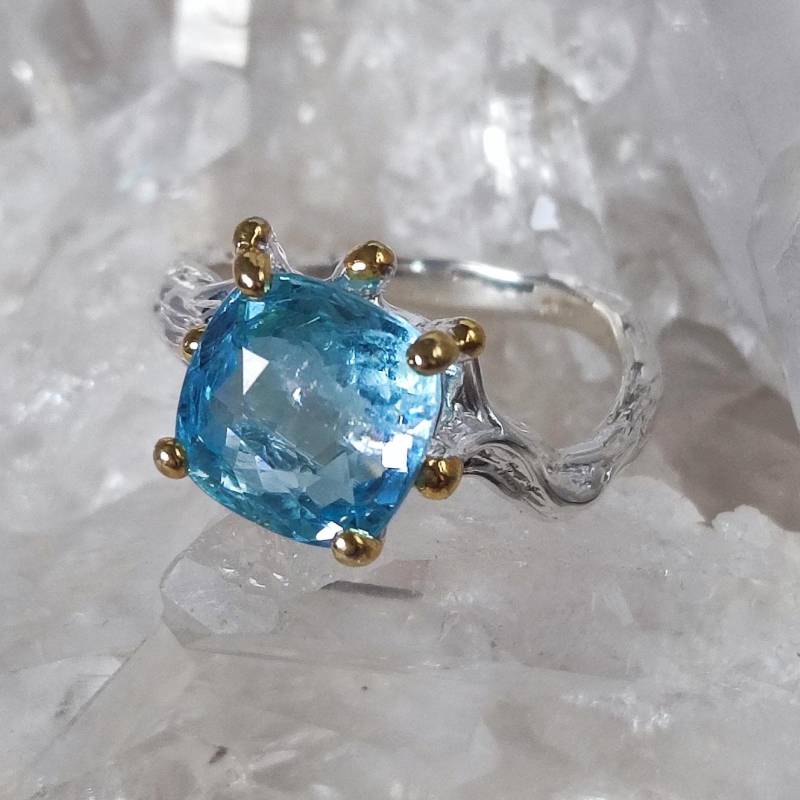 Aquamarin Heilstein Ring Facettiert Handarbeit 925 Sterlingsilber Größe 56 R2026 von MiraGemsShop