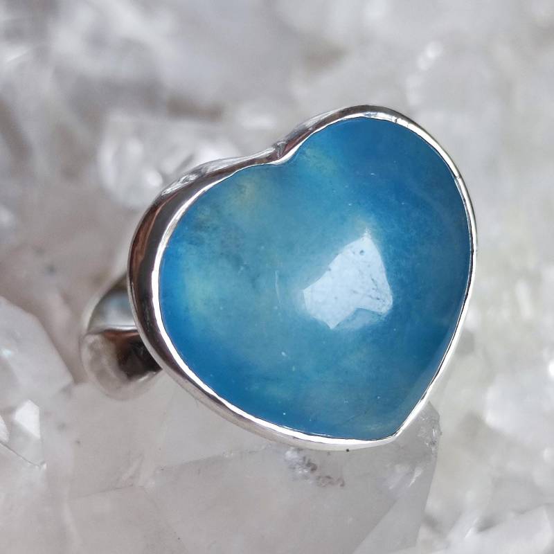Aquamarin Herz Heilstein Ring Handarbeit 925 Sterlingsilber Größe 58 R2022 von MiraGemsShop