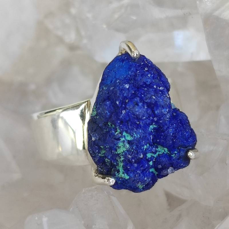 Azurit Rohstein Heilstein Ring Handarbeit 925 Sterlingsilber Größe 54 R1904 von MiraGemsShop
