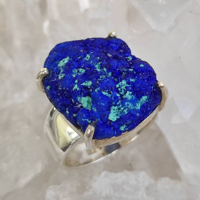Azurit Rohstein Heilstein Ring Handarbeit 925 Sterlingsilber Größe 56 R1903 von MiraGemsShop