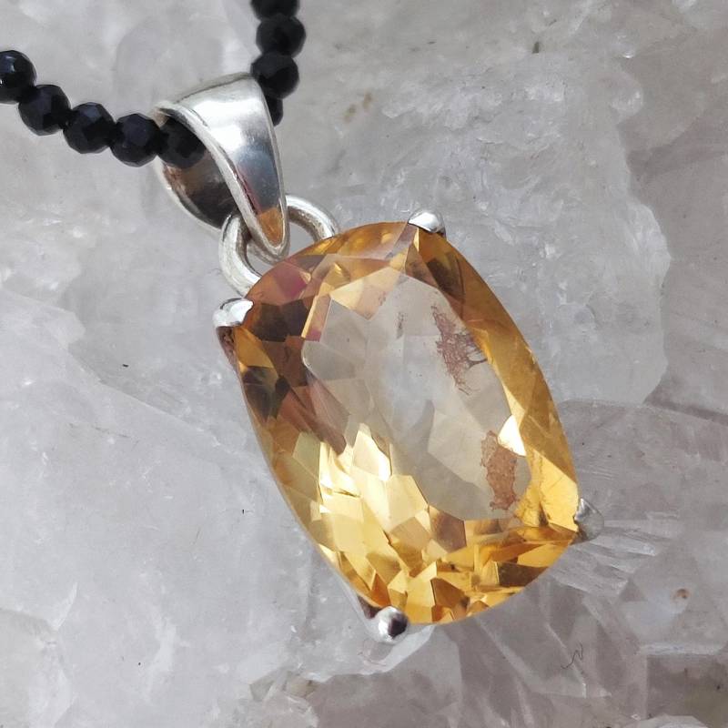 Citrin Anhänger Facettiert Heilstein 925 Sterlingsilber Unikat Handarbeit A1489 von MiraGemsShop