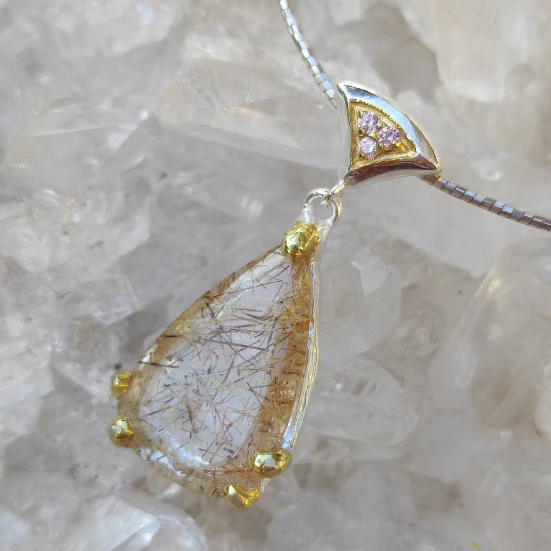 Kupfer Rutilquarz Anhänger Facettiert Heilstein 925 Sterlingsilber Unikat A1320 von MiraGemsShop