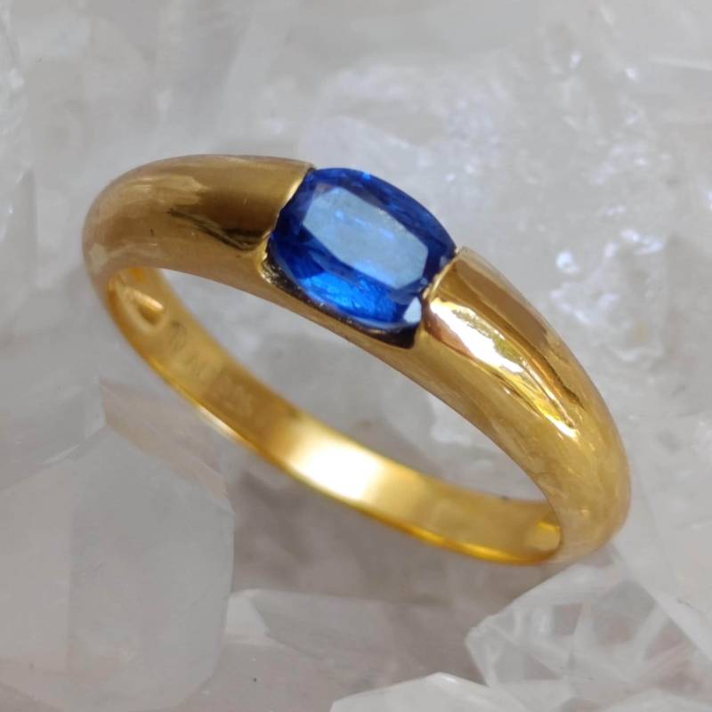 Kyanit Heilstein Ring Handarbeit 925 Sterlingsilber Vergoldet Größe 60 R2037 von MiraGemsShop