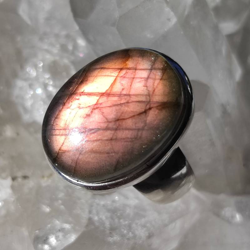 Labradorit Heilstein Cabochon Ring Lila 925 Sterlingsilber Handarbeit Größe 59 R1860 von MiraGemsShop