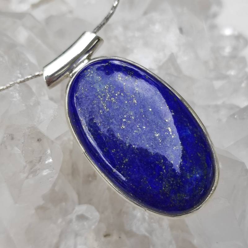 Lapislazuli Heilstein Anhänger 925 Sterlingsilber Handarbeit Unikat A1370 von MiraGemsShop