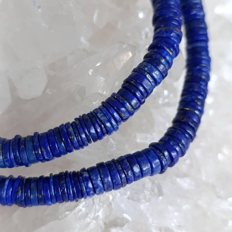 Lapislazuli Scheiben Heilstein Kette 925 Sterlingsilber Handarbeit Rarität K667 von MiraGemsShop