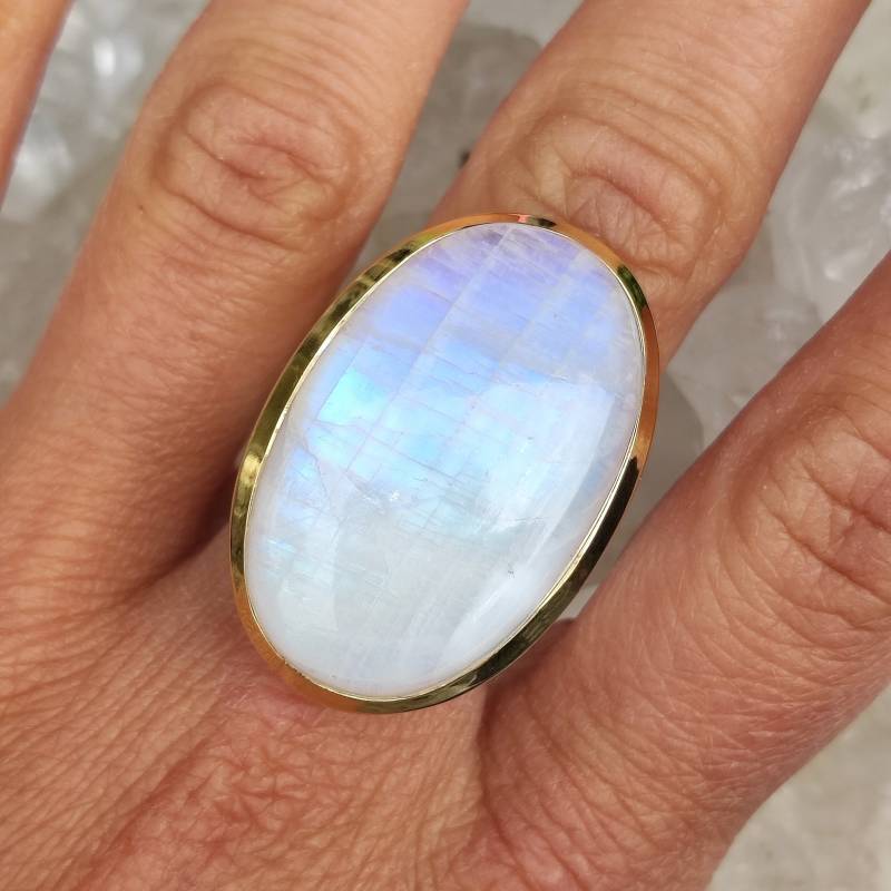 Mondstein Cabochon Ring 925 Sterlingsilber Größe 56 Heilstein Handarbeit R1855 von MiraGemsShop