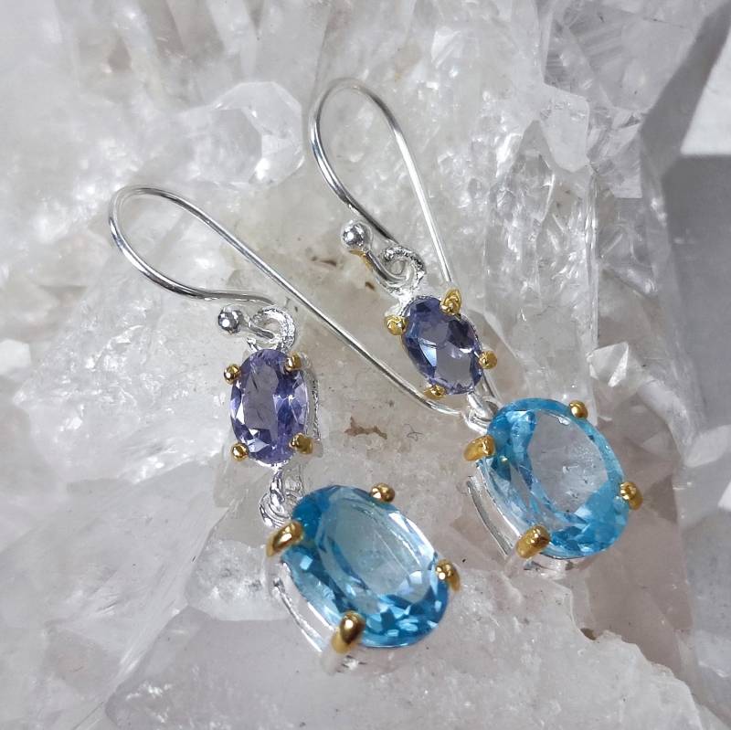 Topas Heilstein Ohrringe Facettiert 925 Sterlingsilber Handarbeit Rarität O869 von MiraGemsShop